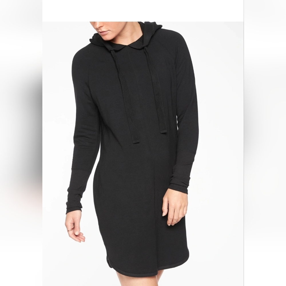 Athleta Solitude Hoodie Sweatshirt Dress, BLACK SIZE Small      #352514 N1120